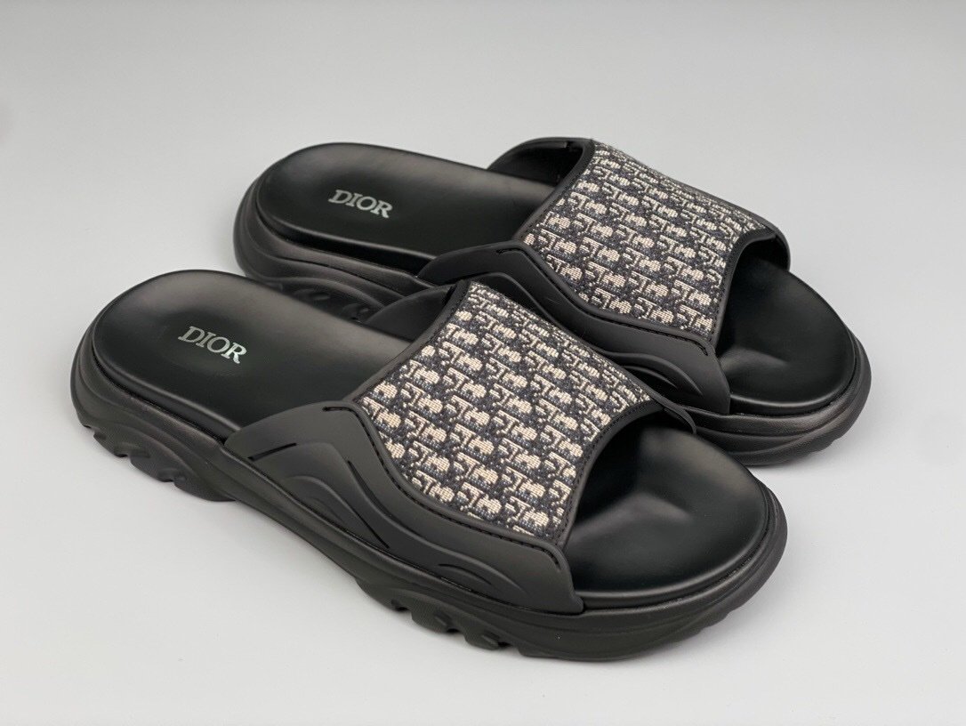 Dior Men’s H-Town Black Rubber Oblique Slide - Afbeelding 2