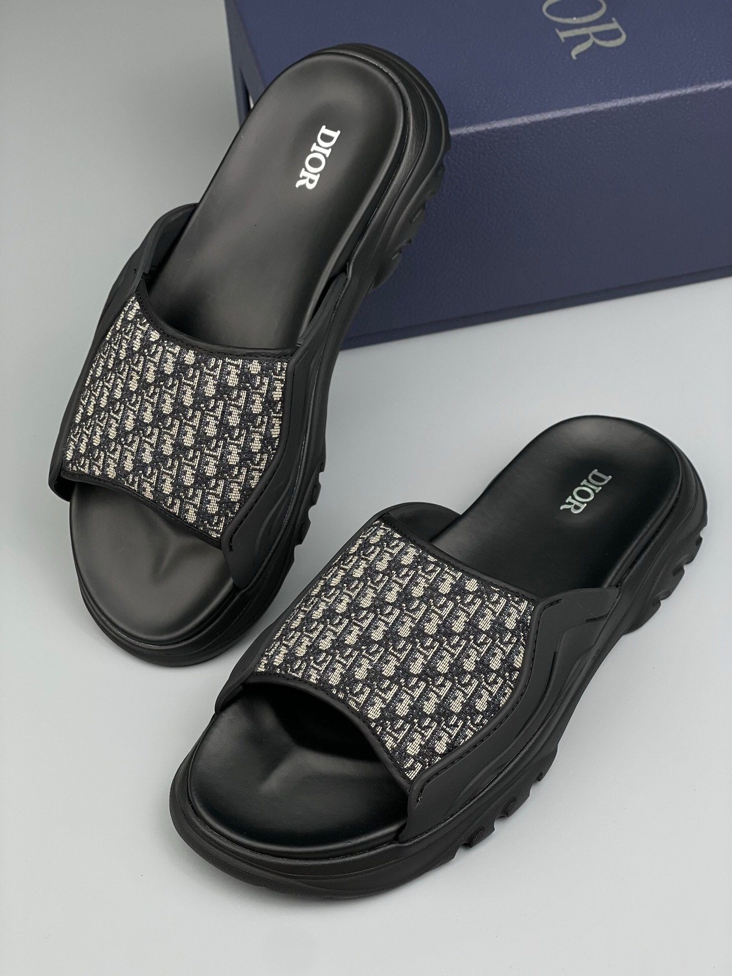 Dior Men’s H-Town Black Rubber Oblique Slide - Afbeelding 4