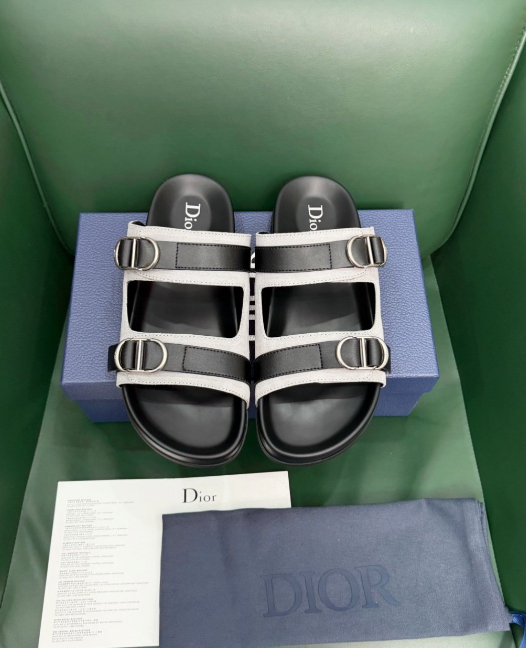 Dior CD Grey/Black Calfskin Suede Leather Sandals - Afbeelding 5