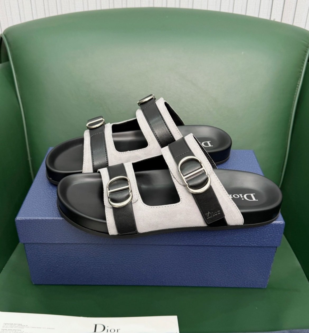 Dior CD Grey/Black Calfskin Suede Leather Sandals - Afbeelding 3