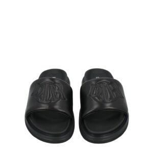 Dior Aqua Black Leather Quilted Denim Slide Sandals