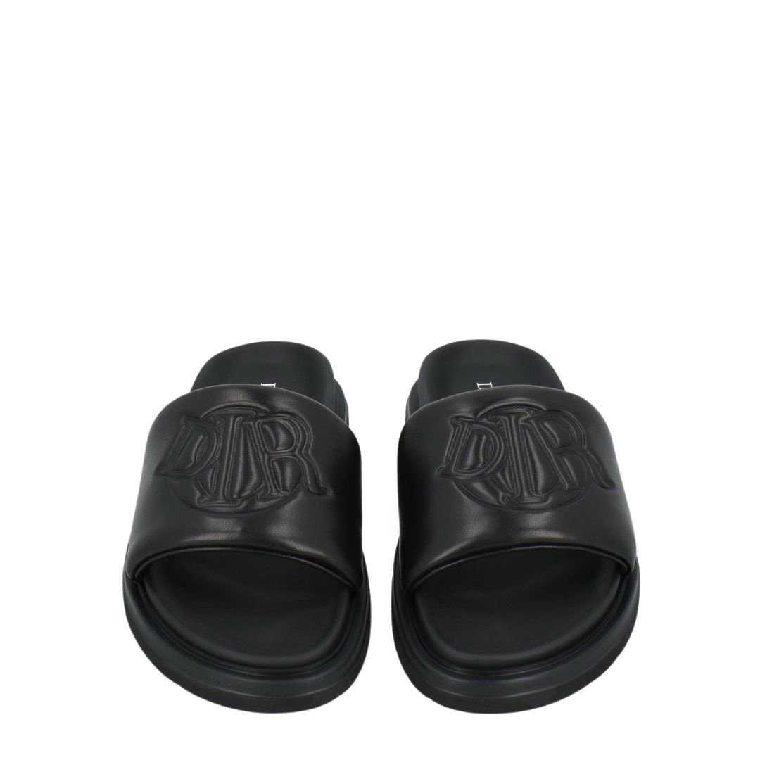 Dior Aqua Black Leather Quilted Denim Slide Sandals