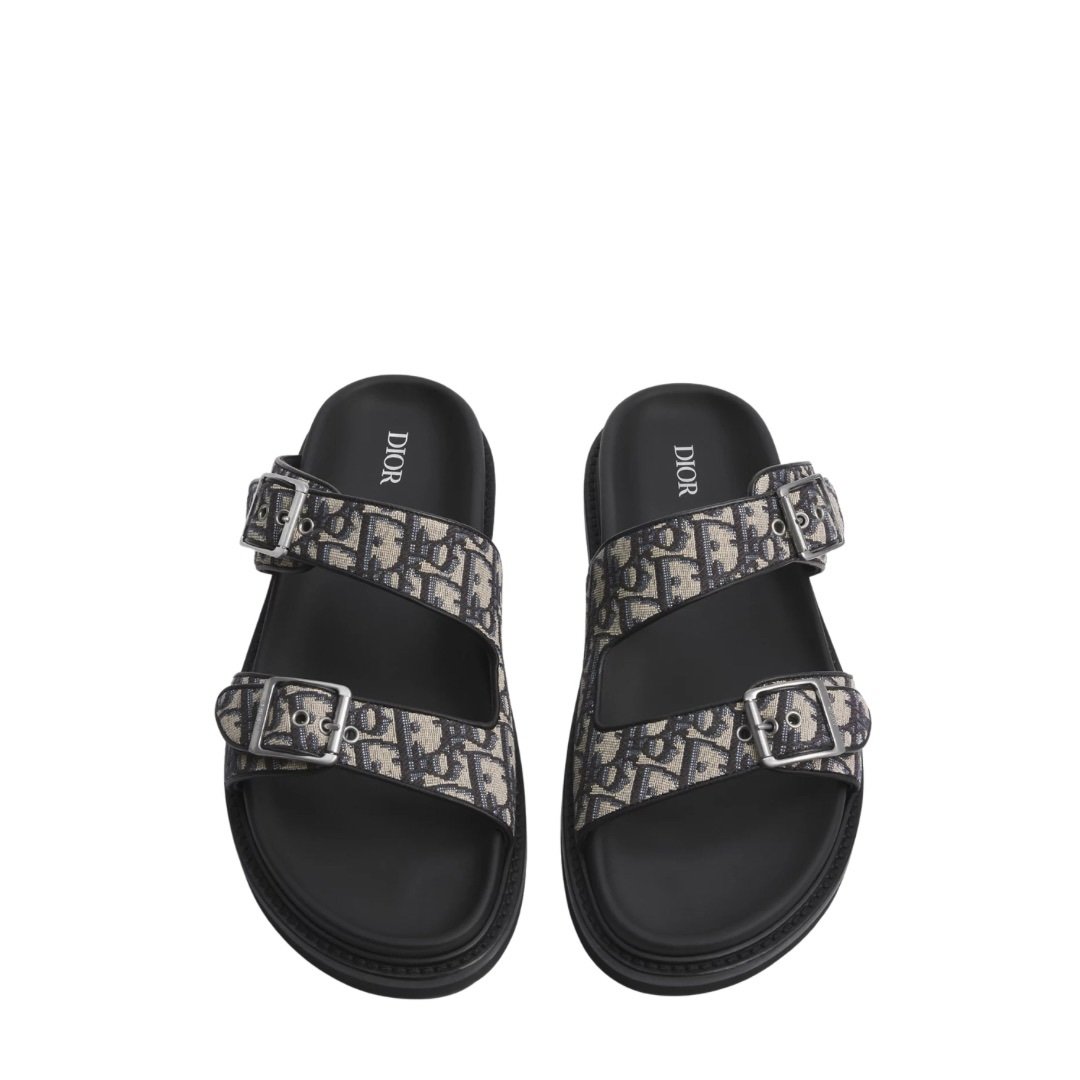 Dior Aqua Sandal Beige And Black Oblique Jacquard
