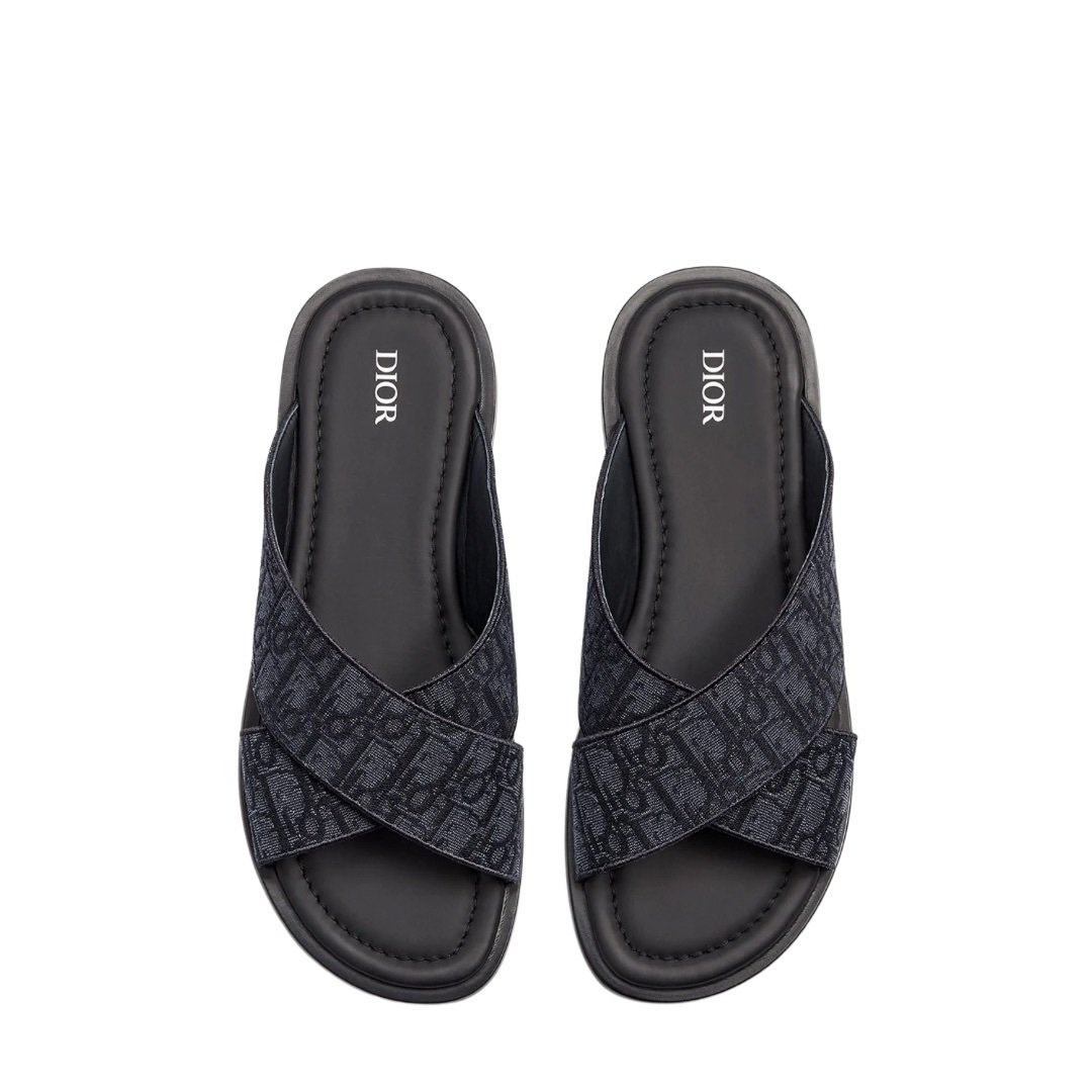 Dior Alias Sandal Black Leather Oblique Jacquard