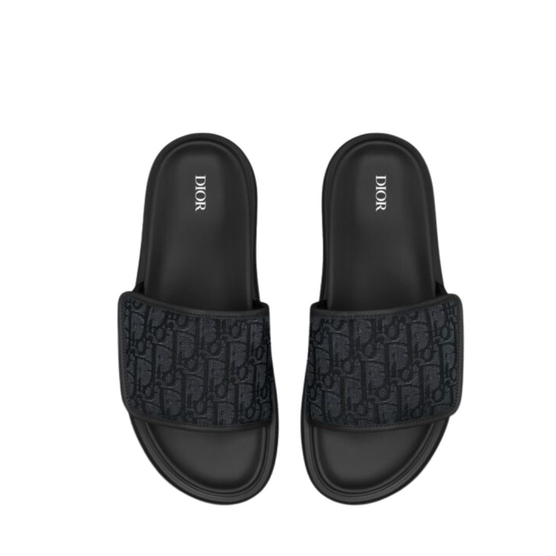 Dior Aqua Sandal Black Leather Oblique Jacquard