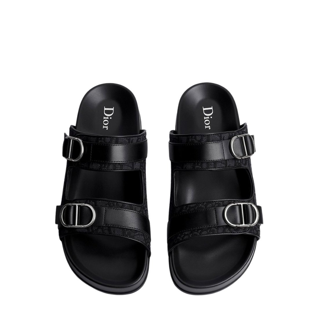 Dior Aqua CD Black Leather Oblique Jacquard Sandal