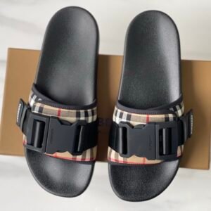 Alternative view of Burberry Check Black Buckled Strap  Slide Beige