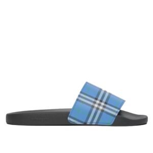 Burberry Logo In Rilievo Slides Blu Ceruleo Scuro Uomo