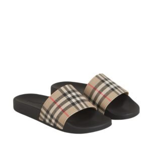 Burberry Check Print Slides Beige/Black