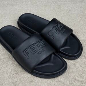 Alternative view of Fendi Roma Embossed Logo Leather Slide In Black