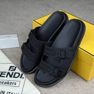Alternative view of Fendi Feel Rubber & Leather Sandals in Black