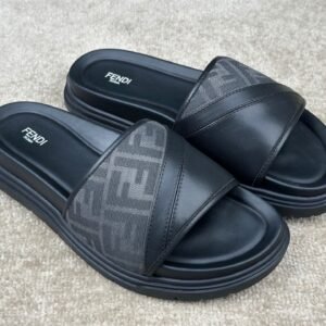 Alternative view of Fendi FF Diagnosal Slides In Grey/Black
