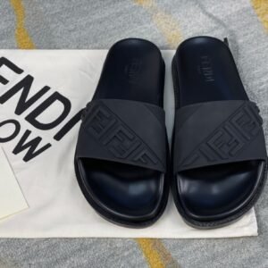 Alternative view of Fendi FF Slides Black On Black Leather