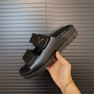 Alternative view of Prada Black Calfskin Logo Strap Slide Sandal