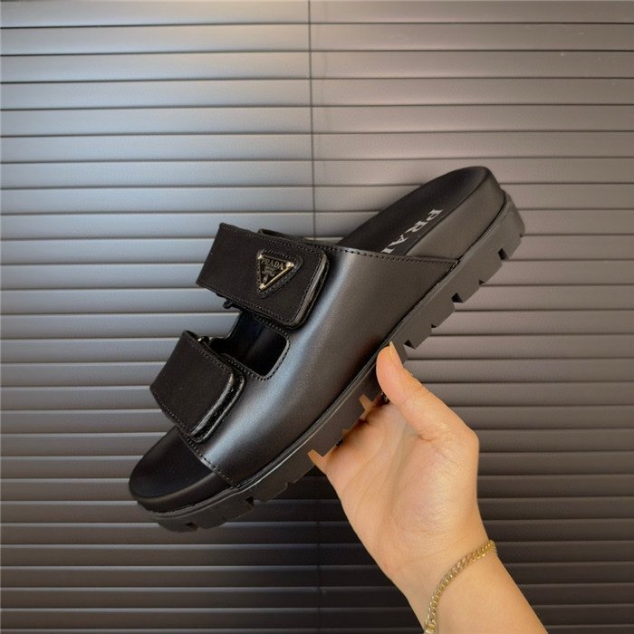 Prada Black Calfskin Logo Strap Slide Sandal - Afbeelding 2