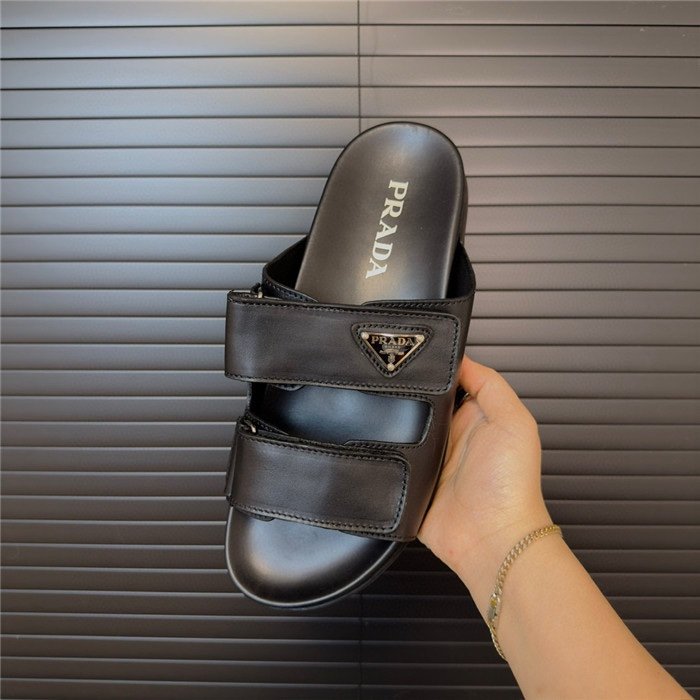 Prada Black Calfskin Logo Strap Slide Sandal - Afbeelding 3