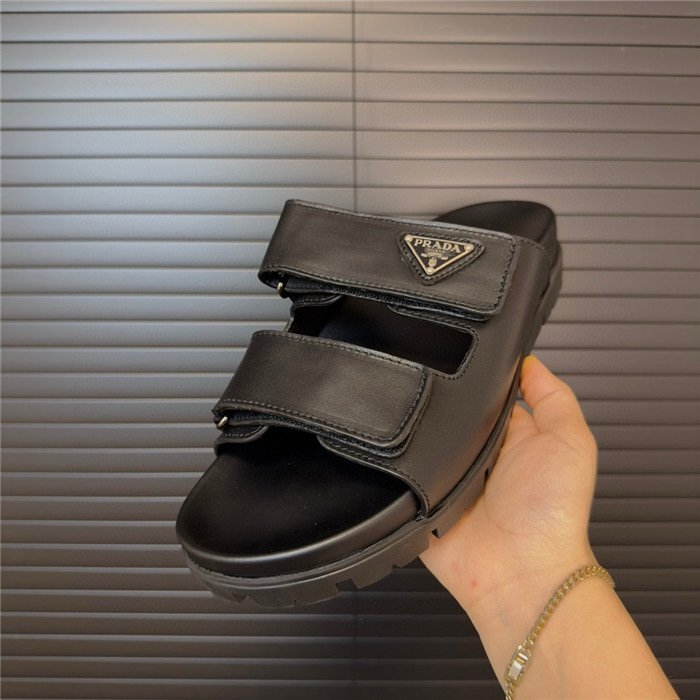 Prada Black Calfskin Logo Strap Slide Sandal - Afbeelding 5