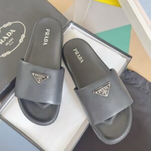 Alternative view of Prada Triangle Logo Middle Black Leather Slippers
