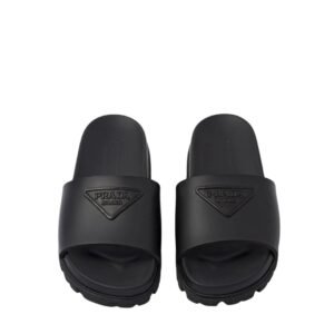 Prada Black On Black Logo Rubber Slides