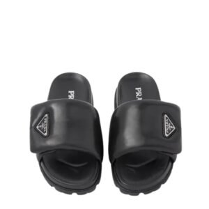 Prada Soft Padded Black Leather Slippers