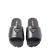 Prada Triangle Logo Middle Black Leather Slippers