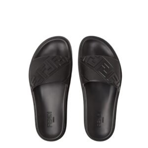 Fendi FF Slides Black On Black Leather