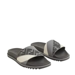 Fendi FF Zucca Rubber Slides In Grey