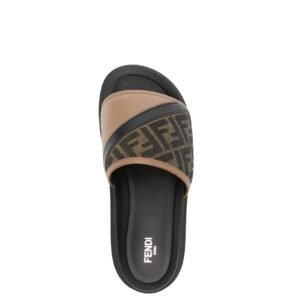 Fendi FF Diagnosal Slides In Brown/Black