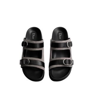Dior CD Grey/Black Calfskin Suede Leather Sandals