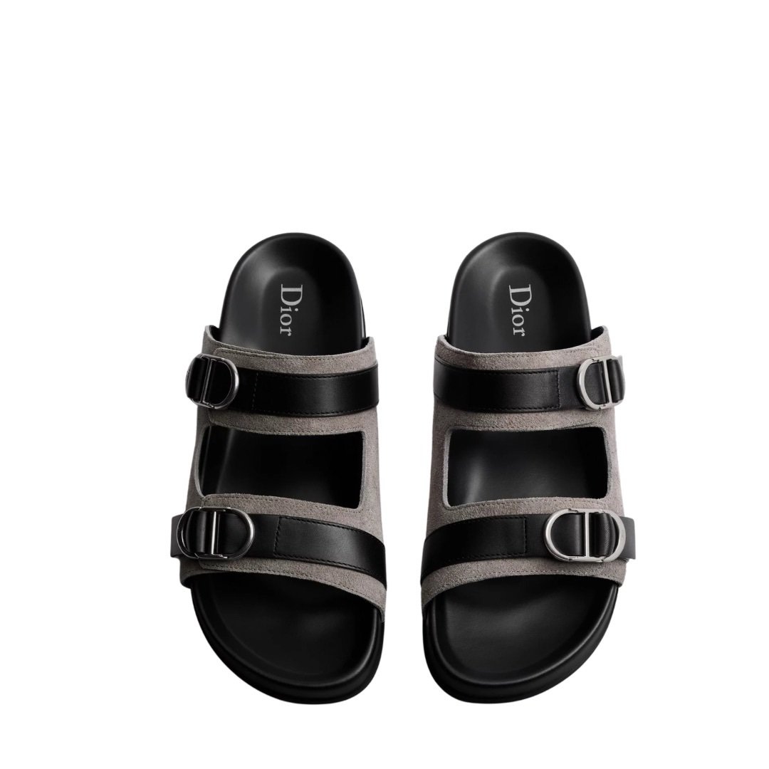 Dior CD Grey/Black Calfskin Suede Leather Sandals